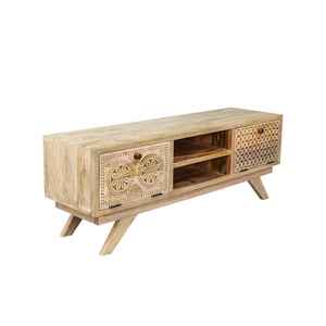 Meuble TV en bois de manguier sculpté à la main, console multimédia moderne, unité de divertissement pour ferme et hôtel, bois massif, pour téléviseurs de 35 à 39 pouces - Product Image 3