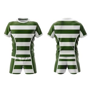 Green <b>White</b> Striped Polyester <b>Jersey</b> Breathable Rugby Uniform Sublimation Matching Team Wear Crewneck <b>Shorts</b> Kits - Product Image 1