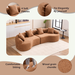 LY 025 Curved Toffee Caramel 30D Chenille Modular <b>Sofa</b> Full Compression <b>Sponge</b> Sectional <b>for</b> Apartment Living Room - Product Image 5