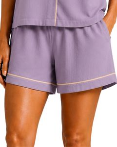 Custom Lavender Purple Women Pajama Set Short Sleeve Button Down Nightwear Soft Breathable Summer Sleepwear Casual Lounge Set - Product Image 6