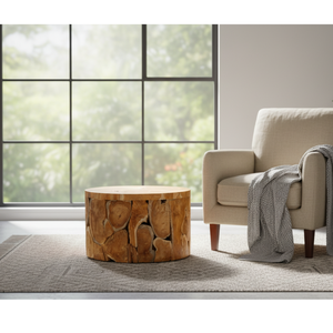 Table Tambour Rustique en Racine de Teck Naturel de Luxe ARTERRA, Présentant des Détails Artisanaux Exquis en Bois - Product Image 4