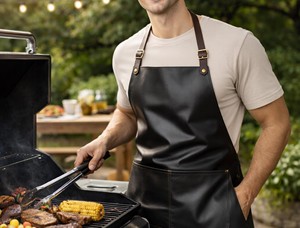 High Quality Handmade Classic Luxury Genuine Leather <b>Apron</b> for <b>BBQ</b> Grill Kitchen Custom Logo Bulk Supplier Factory Direct Water - Product Image 3