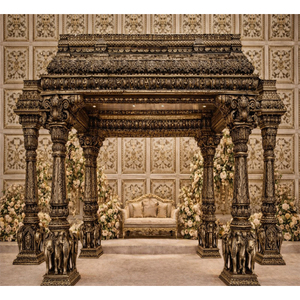 Grand Mandapam de mariage de style temple sud-indien, configuration classique de Mandapam de mariage, Mandapam de mariage sculpté antique de style tamil. - Product Image 1