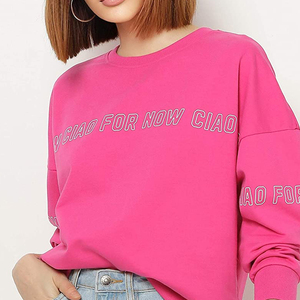 Sudadera Oversize Rosa para Mujer con Estampado de Letras en la Parte Delantera, Manga Larga, 100% Algodón Tejido, Ropa Casual de Primavera - Product Image 5