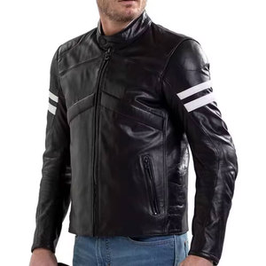 เสื้อแจ็คเก็ตมอเตอร์ไซค์ทรงสลิมฟิตสำหรับผู้ชาย ยี่ห้อ Econex ผลิตจากหนัง PU กันลม ตกแต่งหมุดด้านหน้า ปกคอพับ ปิดด้วยซิป สีพื้น - Product Image 1