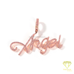 Collar con Colgante de Ángel de Moissanita Personalizado de Lujo, Diseño de Letra con Incrustaciones de Diamantes, Joyería con Nombre Personalizado, Moda Hip Hop - Product Image 2