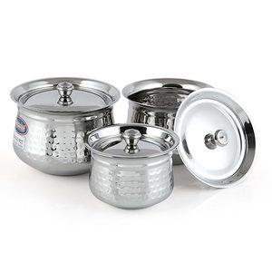 Casseroles en acier inoxydable martelé avec couvercles, design moderne et durable, pour cuisinière à gaz - Product Image 3
