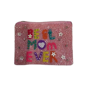 Cute Elegant Beaded Embroidery BEST MOM EVER <b>Small</b> <b>Wallet</b> pouch With Premium Handcraft And Trendy Finish - Product Image 1