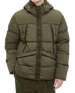 Veste matelassée à capuche pour homme, couleur olive, fermeture éclair, rembourrage en duvet, coupe-vent, décontractée, hiver, couleur unie, polyester épais - Product Image 5