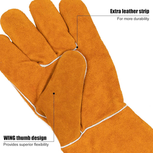 Gants de travail de sécurité en cuir de vachette bleu de haute qualité, respirants, personnalisables, pour le soudage, en cuir coloré sur mesure - Product Image 2