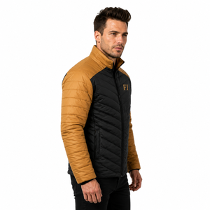 Chaqueta Acolchada para Hombre con Bloques de Color, Cuello Alto, Cortavientos, Relleno de Poliéster, Cierre de Cremallera, Ajuste Regular, OEM - Product Image 2