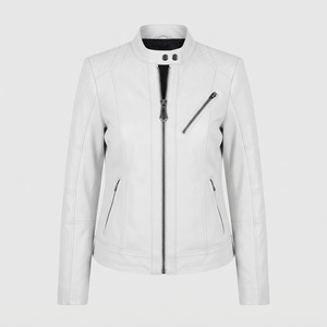 Women's Genuine <b>Leather</b> <b>Jacket</b> Stylish Front Zipper <b>Long</b> Sleeve Fashion <b>Jacket</b> OEM Wholesale - Product Image 1