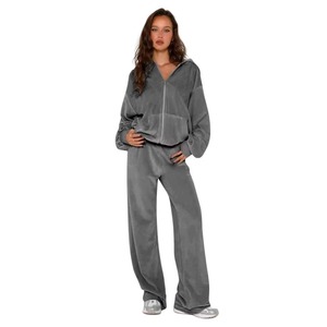 Survêtement en velours avec strass réfléchissants, grande taille, pour femmes, 2022, logo personnalisé, ensemble de jogging - Product Image 5