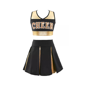 Uniformes de cheerleading personnalisés pour jeunes, vêtements de danse de cheerleading, couleur or et noir, uniforme de spectacle de danse de cheerleading - Product Image 2