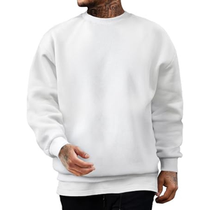 <b>Men's</b> <b>White</b> Crew Neck Custom Logo Pullover <b>Sweatshirt</b> Regular Fit Solid Color 100% - Product Image 3