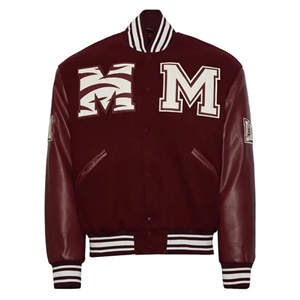 Custom Maroon Varsity <b>Jacket</b> <b>Leather</b> Sleeves Letterman <b>Jacket</b> Chenille Patch Wool Body Baseball College <b>Jacket</b> OEM - Product Image 1