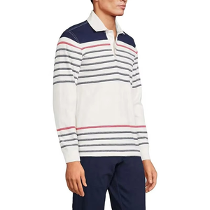 Camiseta de Rugby Heritage para Hombre OEM |   Jersey de algodón 100% prelavado |   Blanco Marfil con Rayas Azul Marino |   Marca Privada |   Tallas de EE. UU. y la UE |   Pakistán - Product Image 3