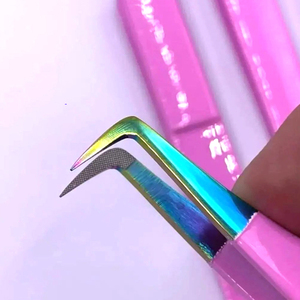Pince à épiler inclinée en acier inoxydable OEM ODM pour faux cils, haute précision, durable, ensemble d'outils de maquillage pour cils fins - Product Image 4