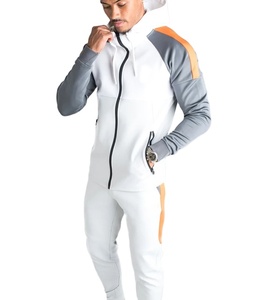 Survêtement unisexe blanc, gris et orange à blocs de couleur, à capuche, manches longues, fermeture éclair, style sportif, avec poches latérales, hiver, éco-responsable - Product Image 1