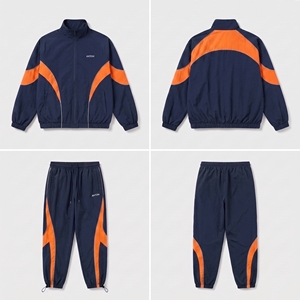 Ensemble de survêtement décontracté vintage à capuche avec logo personnalisé pour homme, veste coupe-vent en coton à blocs de couleur et pantalon, 2 pièces, style rétro streetwear - Product Image 2