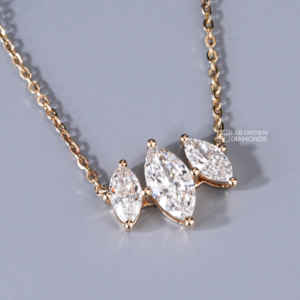 Marquise Cut Lab Grown Diamond Pendant S925 Sterling <b>Silver</b> Yellow Gold Plated Luxury 3 Piece EF Clarity <b>Charm</b> Gift for Women - Product Image 3