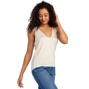 Women V-Neck <b>Tank</b> <b>Top</b> 100% Cotton Breathable Casual Jersey <b>Knitted</b> Solid Color Regular Length Sleeveless <b>Top</b> - Product Image 5