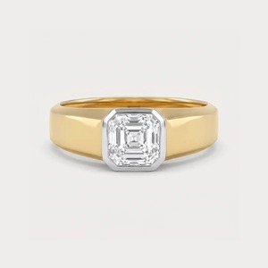 Anillo de compromiso tipo sello con diamante de laboratorio de 2 quilates, talla Asscher, engastado en bisel, de oro amarillo de 14K - Product Image 2