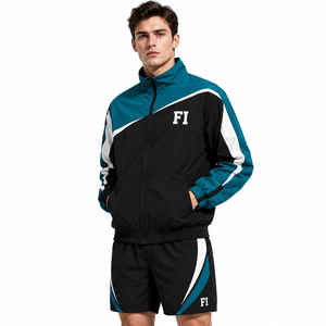 Men's Color Blocking Racer Jacket Custom Logo Zip Front Sporty Track Suit Sets Breathable Polyester Spring Wear men's jackets - Product Image 3
