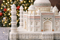 Réplique artisanale du Taj Mahal en marbre blanc poli, respectueuse de l'environnement, avec incrustations colorées, modèle de monument décoratif de luxe pour la maison