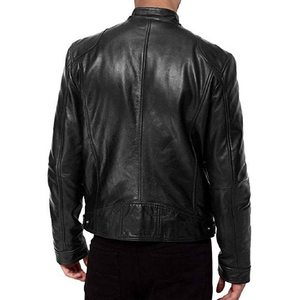 Men's Wholesale Breathable Eco-Friendly PU <b>Leather</b> <b>Jacket</b> with <b>Long</b> Sleeves Stand Collar Canvas Fabric OEM <b>jacket</b> for men - Product Image 3