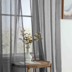 Set di 2 Pannelli per Tende in Voile Semi-Trasparente 137 cm L x 213 cm L con Occhielli, Grigio Antracite, per Camera da Letto e Soggiorno - Product Image 3