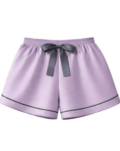 Conjunto de Pijama de Satén Lavanda Personalizado para Mujer, Ropa de Dormir Suave de Seda, Conjunto de Dos Piezas para Verano con Lazo Gris - Product Image 3