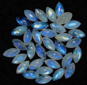 Pierre de lune arc-en-ciel naturelle, cabochon marquise, calibrée, certifiée, non traitée, prête pour la sertissage de bijoux - Product Image 1