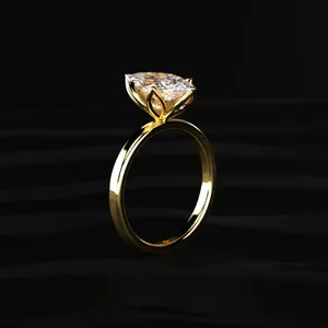 Bague solitaire marquise à six griffes florales, bague de fiançailles, look royal, acheter directement auprès d'un fournisseur indien - Product Image 3