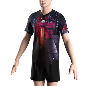 Camiseta de Béisbol con Cuello en V para Hombre, Diseño Urbano Neón con Estampado Completo, Secado Rápido, Poliéster, Manga Corta, Ropa Deportiva para Adultos - Product Image 6