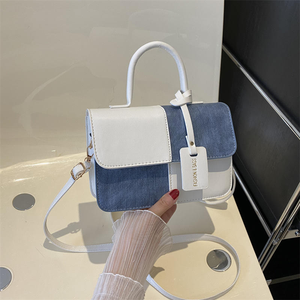 Fashion & Bags Women Handbag PU Leather Denim <b>Square</b> Crossbody Shoulder Bag With White Handle And Strap - Product Image 1