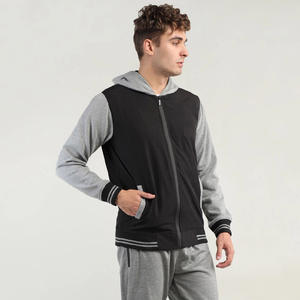 เสื้อฮู้ดซิปเต็มตัวผ้าฝ้ายฟลีซสองสีแบบกำหนดเองสำหรับผู้ชาย OEM สีดำเทา บล็อกสีสตรีทแวร์ แจ็คเก็ตฤดูหนาว - Product Image 3