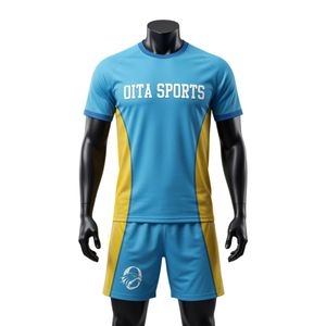 Men Sky Blue Yellow Sublimated Netball Jersey Shorts <b>Set</b> Polyester Lightweight Athletic Uniform Side Stripe Panel Training - Product Image 1