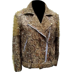 Blouson de moto en cuir véritable écologique pour homme, style décontracté, décoré de rivets, fermeture éclair, col montant, pour l'hiver - Product Image 6
