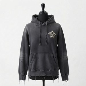 เสื้อฮู้ดดี้ผ้าฝ้ายแท้ 100% แห้งเร็ว ทรงดิสเทรส สุดฮิตสำหรับผู้ชาย ใส่ได้ในฤดูหนาว สไตล์สตรีทแวร์ - Product Image 1