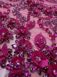 Última tela de encaje para vestido de novia 2026, color rosa fucsia y con cuentas plateadas, para fabricante de telas personalizadas hechas a mano para novias. - Product Image 2