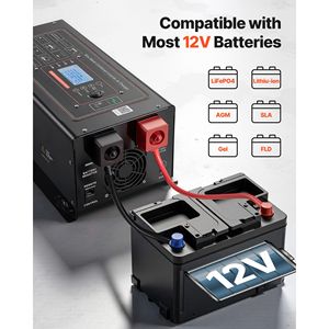 Inverter/Caricabatterie a Onda Pura da 1200W per Sistemi Elettrici RV, da DC 12V a AC 120V, con Display LCD e Telecomando, Bassa Frequenza - Product Image 4