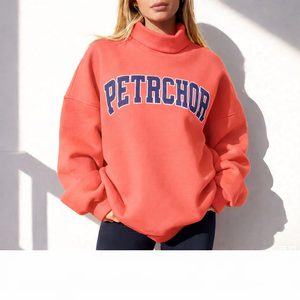 Women's Oversized Stand <b>Drop</b> Shoulder Mockneck Sweatshirt Long Sleeve Breathable Custom Printed Front Winter Fleece Eco-Friendly - Product Image 5