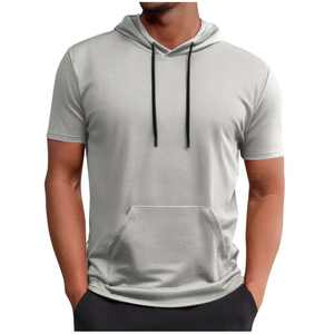 Sudadera con capucha de moda para hombre, holgada, de invierno, con patrón liso, de lana peinada, teñida, antipilling, estilo musculoso, para gimnasio - Product Image 4