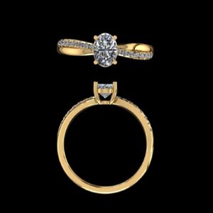 Anillo de compromiso de oro amarillo con diamante ovalado, banda entrelazada con pavé y piedra central de corte brillante, joyería para mujer - Product Image 3