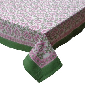 Mughal Pink Green 10 Seater <b>Tablecloth</b> 180x270cm Handcrafted Block Printed 100% Cotton Wedding Dining Home Decor Style - Product Image 1