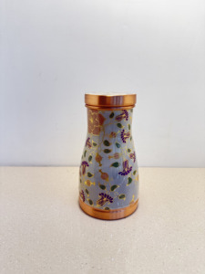 Premium Printed Pure Copper Bedside Water Carafe Jar 950ml Gold Foil Floral Pattern <b>Pot</b> Luxury Meenakari Metal Drinkware <b>Set</b> - Product Image 6