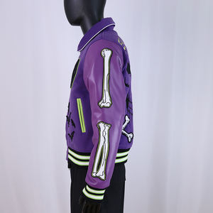 Veste universitaire Fuzenta International en cuir avec manches en cuir, style streetwear, col Byron, broderie en chenille, veste d'hiver en laine - Product Image 3