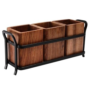 Handcrafted Rustic MDF Walnut Veneer Nesting <b>Planter</b> Boxes with Tabletop Metal Stand Wholesale - Product Image 1