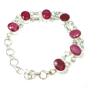Bracelet artisanal en argent sterling 925 avec quartz rouge, chaîne à maillons ovales, bijoux vintage bohèmes pour femmes - Product Image 1